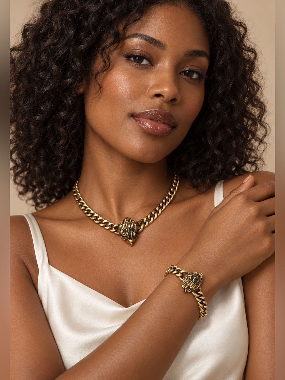 Antique Bird Gold Chunky Necklace&Bracelet Set